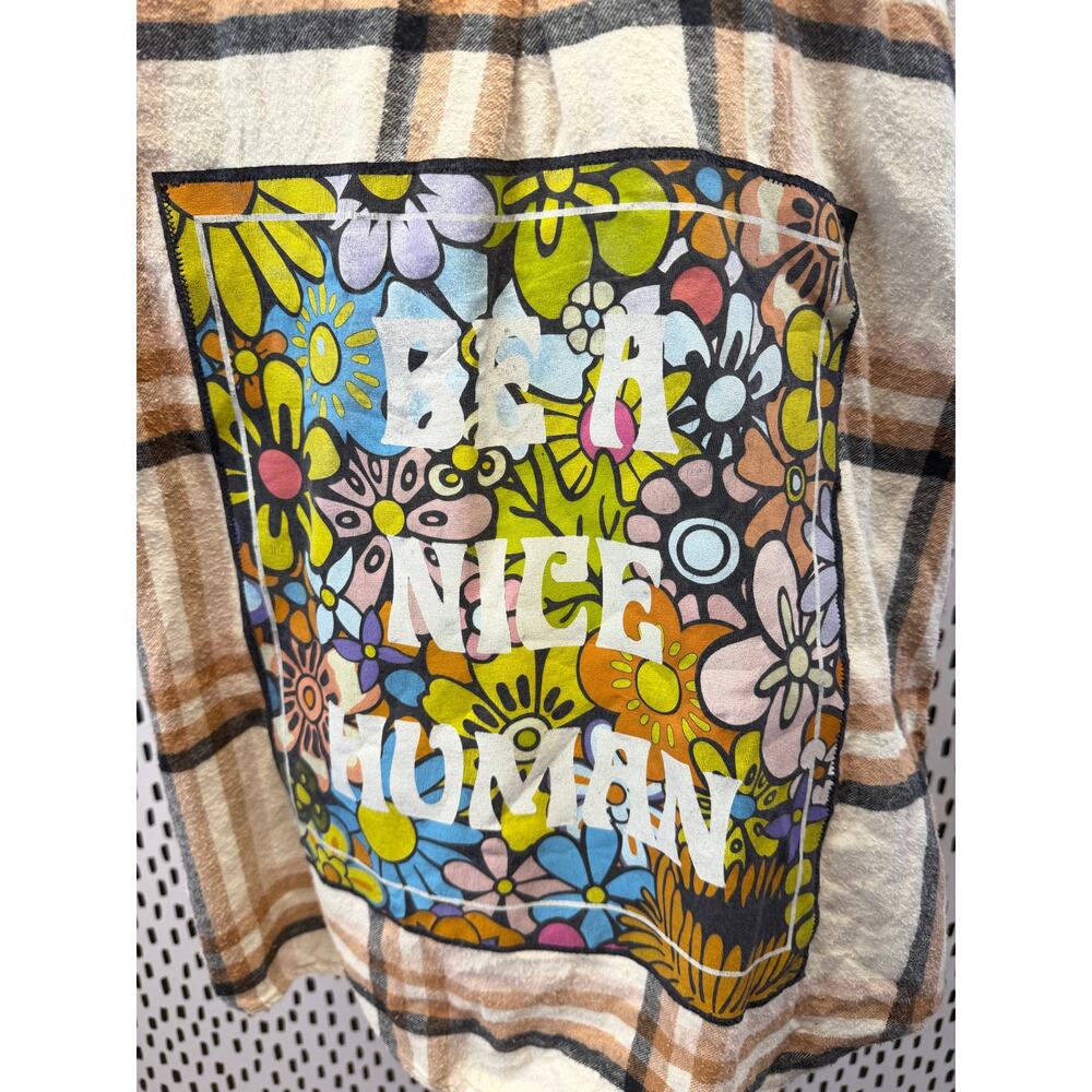 Original upcycled custom flannel shirt graphic tee on back bespoke